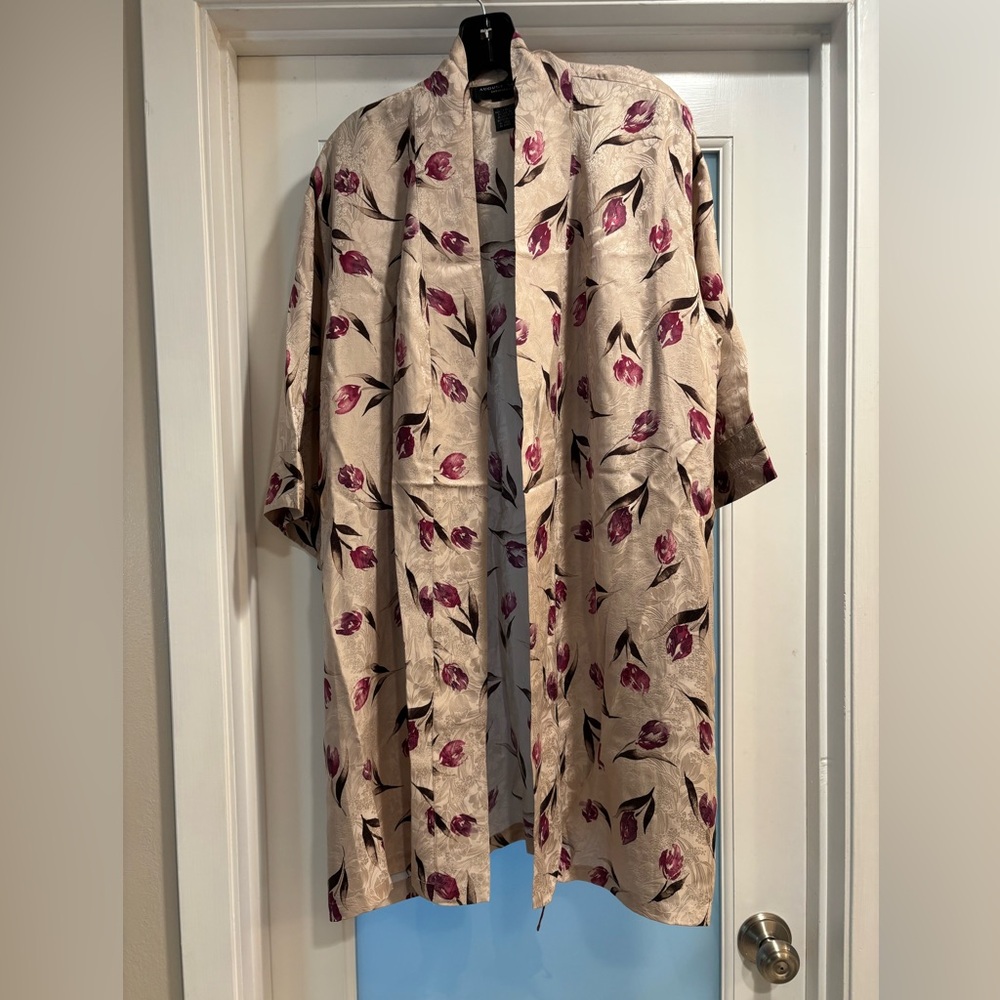August Silk Cream and Pink Floral Robe